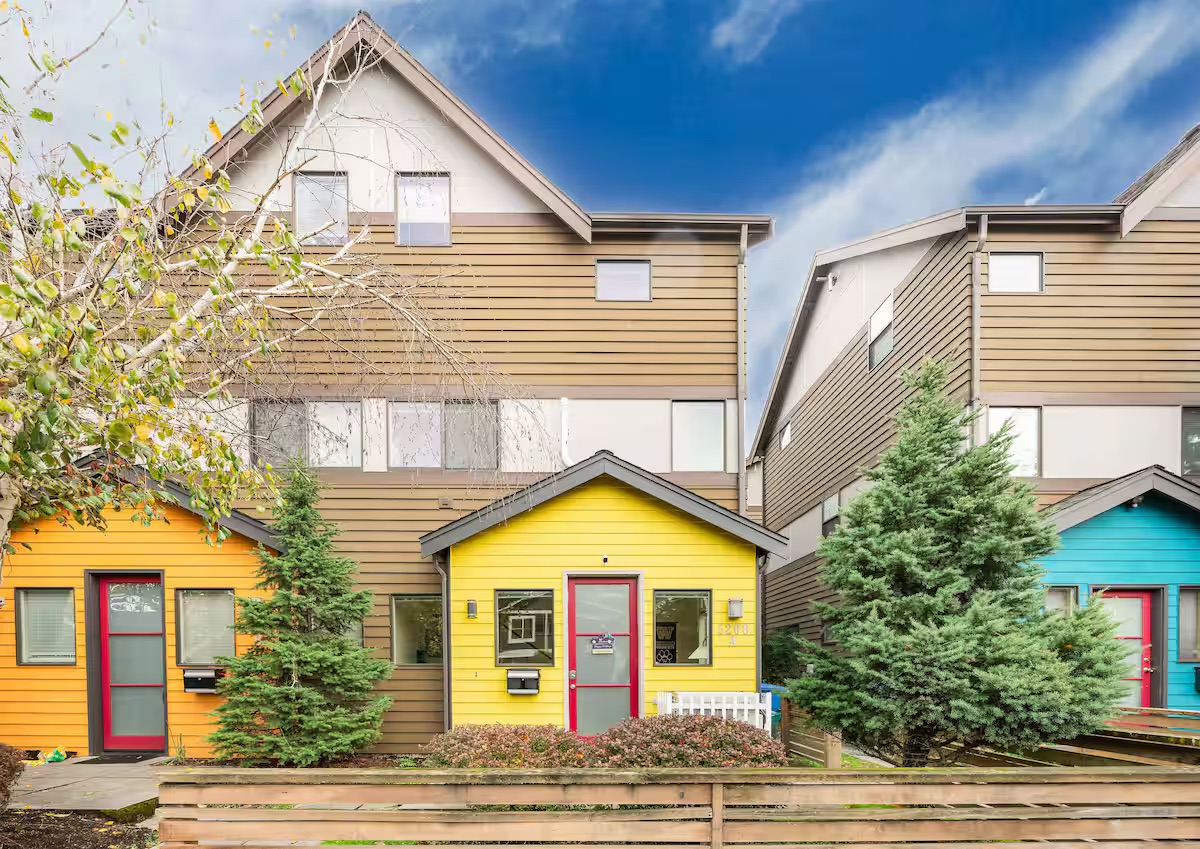 The exterior of the UW-themed Seattle townhome.