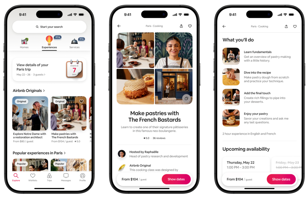Airbnb interface illustration in the 2025 source, showing experiences and services; not a current bookable offer or this case home.